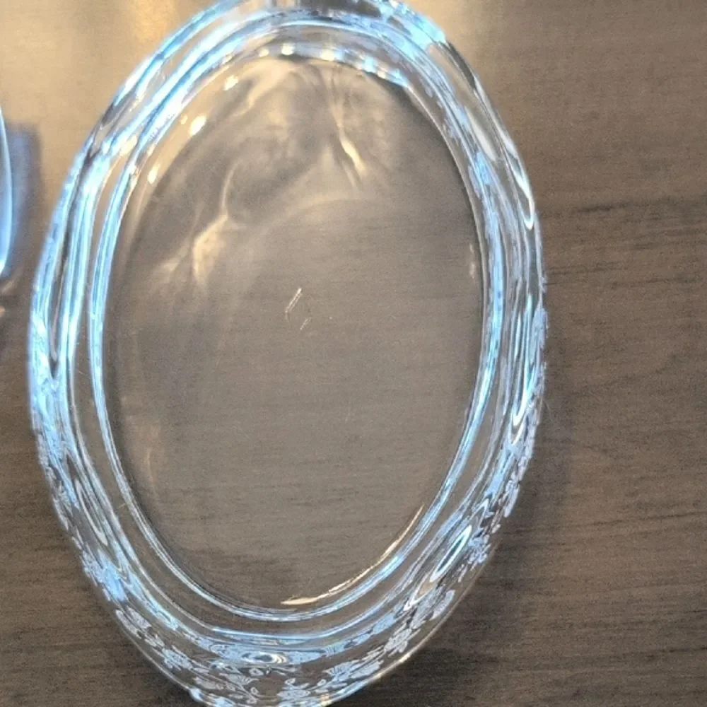 Heisey Glass Elegant Queen Ann Etched Orchid Lemon Dish with Dolphin Finial 1940
